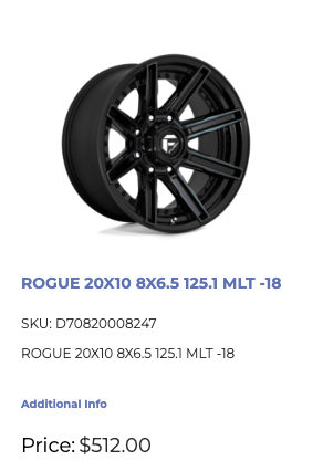 20x10 Fuel Rogue Rims 8x165