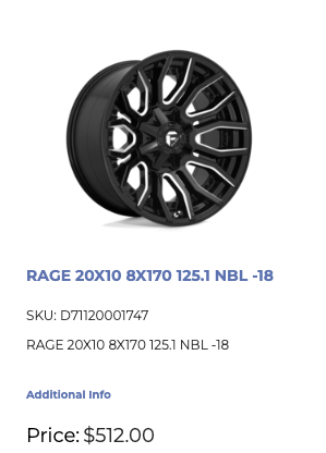 20x10 Fuel Rage Rims 8x170