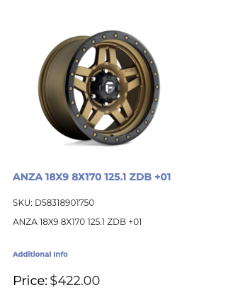 18x9 Fuel Anza Rims 8x170