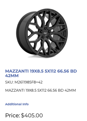 19x8.5 Niche Mazzanti Rims 5x112