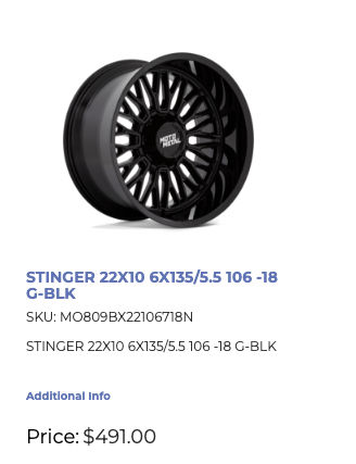 22x10 Moto Metal Stinger Rims 6x135/139.7 F-150 GM 1500 Ram