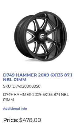 20x9 Fuel Hammer Rims 6x135