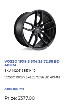 19x8.5 Niche Vosso Rims 5x108