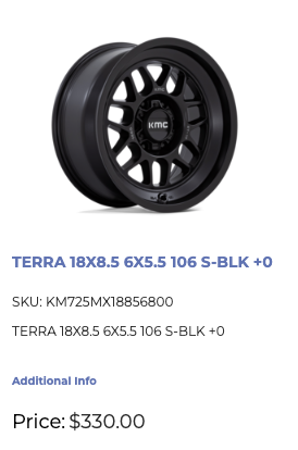18x8.5 KMC Terra Rims 6x139.7 GM 1500 Ram