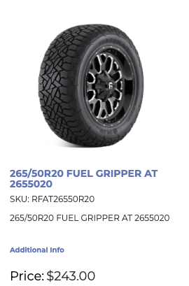 265/50/20 Fuel GRIPPER A/T All Season Tires