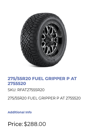 275/55/20 Fuel GRIPPER A/T All Season Tires