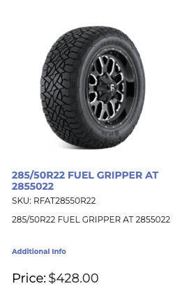 285/50/22 Fuel Gripper A/T  10 ply ALL Weather tires