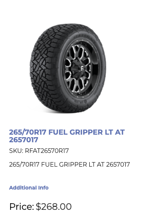 LT 265/70/17 Fuel GRIPPER A/T E All Season Tires