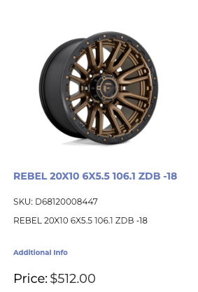 20x10 Fuel Rebel Rims 6x139.7 -18mm