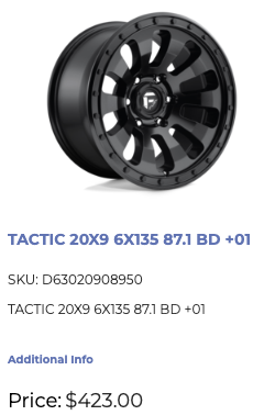 20x9 Fuel Tactic Rims 6x135