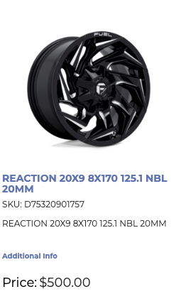 20x9 Fuel Reaction Rims 8x170