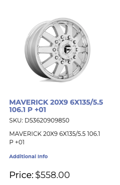 20x9 Fuel Maverick Rims 6x135/139 F-150 GM 1500 Ram