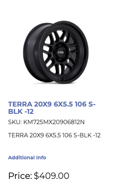 20x9 KMC Terra Rims 6x139.7