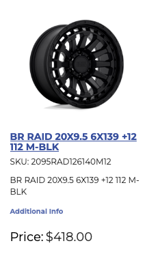 20x9 Black Rhino Raid Rims 6x139.7 GM 1500 Ram