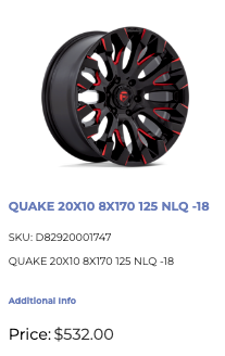 20x10 Fuel Quake Rims 8x170