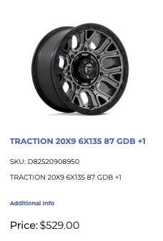 20x9 Fuel Traction Rims 6x135