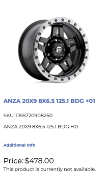 20x9 Fuel Anza Rims 8x165