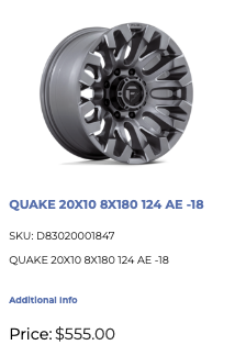 20x10 Fuel Quake Rims 8x180
