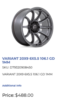 20x9 Fuel Variant Rims 6x139.7