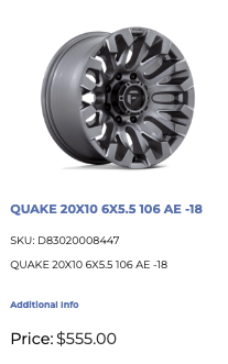 20x10 Fuel Quake Rims 6x139.7 GM 1500 Ram