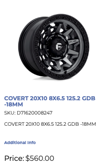 20x10 Fuel Covert Rims 8x165