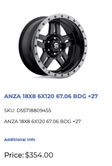 18x8 Fuel Anza Rims 6x120