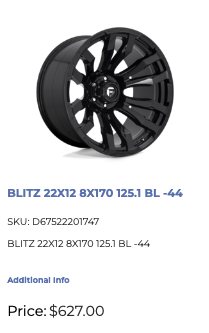 22x12 Fuel Blitz Rims 8x170