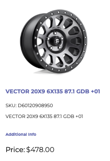 20x9 Fuel Vector Rims 6x135