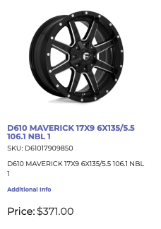 17x9 Fuel Maverick Rims 6x139.7/135