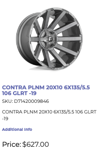 20x10 Fuel Contra Rims 6x135 6x139.7