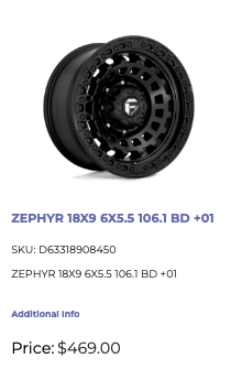 18x9 Fuel Zephyr Rims 6x139.7