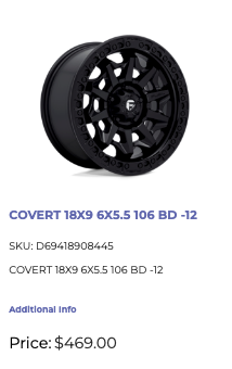 18x9 Fuel Covert Rims 6x139.7 Black