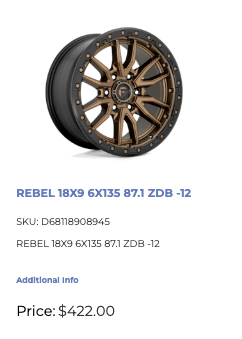 18x9 Fuel Rebel Rims 6x135 Bronze