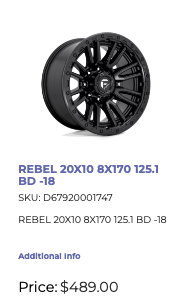 20x10 Fuel Rebel Rims 8x170