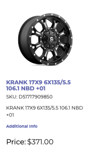 17x9 Fuel Krank Rims 6x135 6x139.7