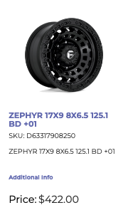 17x9 Fuel Zephyr Rims 8x165