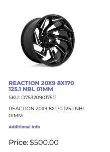 20x9 Fuel Reaction Rims 8x170