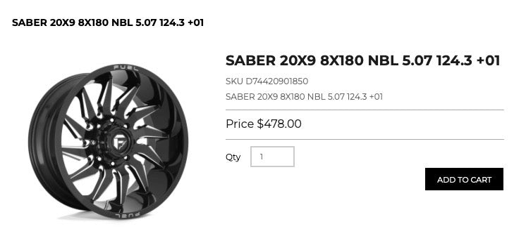 20x9 Fuel Saber Rims 8x180