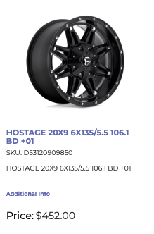 20x9 Fuel Hostage Rims 6x135 6x139.7