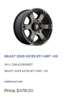 20x9 Fuel Beast Rims 6x135