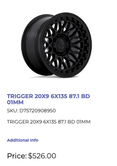 20x9 Fuel Trigger Rims 6x135