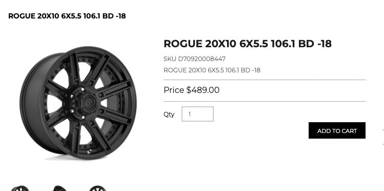 20x10 Fuel Rogue Rims 6x139.7