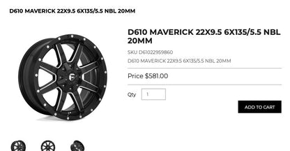 22x9.5 Fuel Maverick Rims 6x135 6x139.7