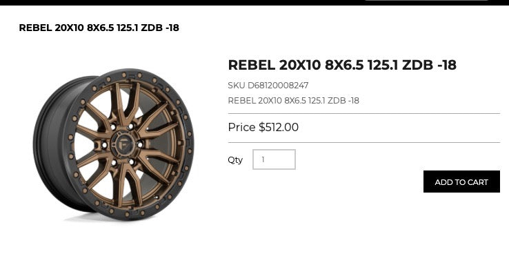20x10 Fuel Rebel Rims 8x165 Bronze