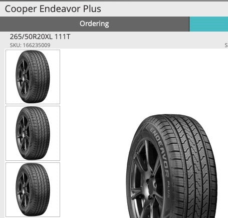 265/50/20 Cooper Endeavor Plus XL All Season Tires