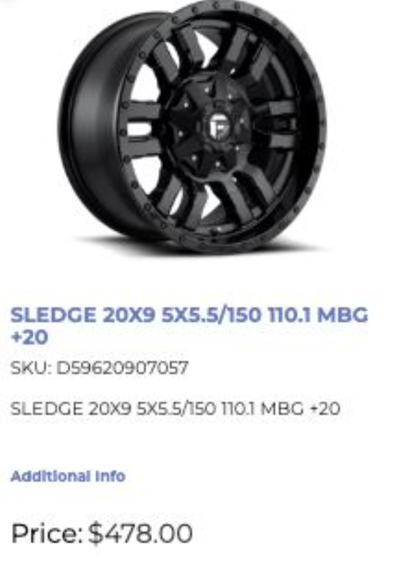 20x9 Fuel Sledge Rims 5x139.7 5x150
