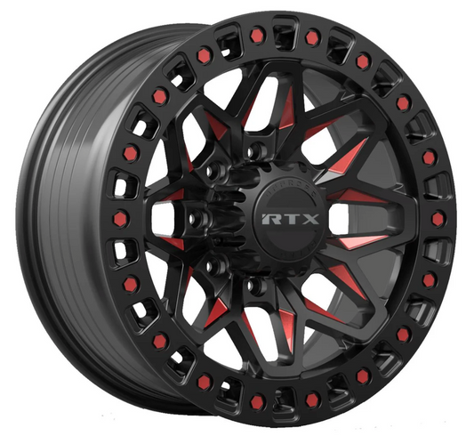 18x9 Zion Gloss Black Milled Red Rims 8x180