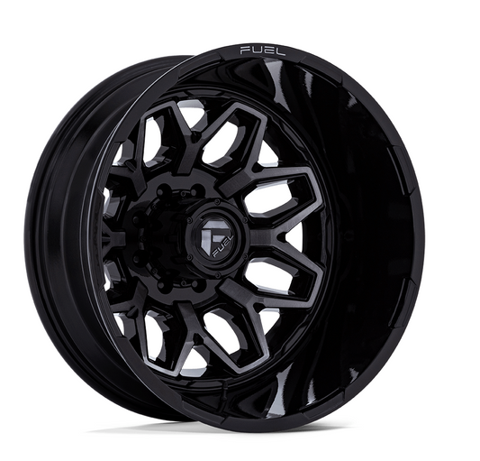 20x8.25 Fuel Flux GLOSS BLACK BRUSH Dually Rims