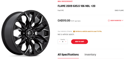 20x9 Fuel Flame Rims 6x139.7 +20 Black/Milled