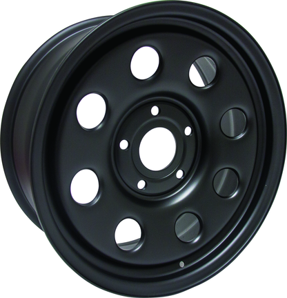 18x8 black steel rim, 5x139.7 bolt pattern, +29mm offset, 78.1mm centre bore